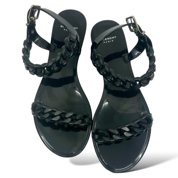 GIVENCHY Rubber Chain Ankle Strap Black Women’s Sandals NEW Size 8 - Picture 1 of 15